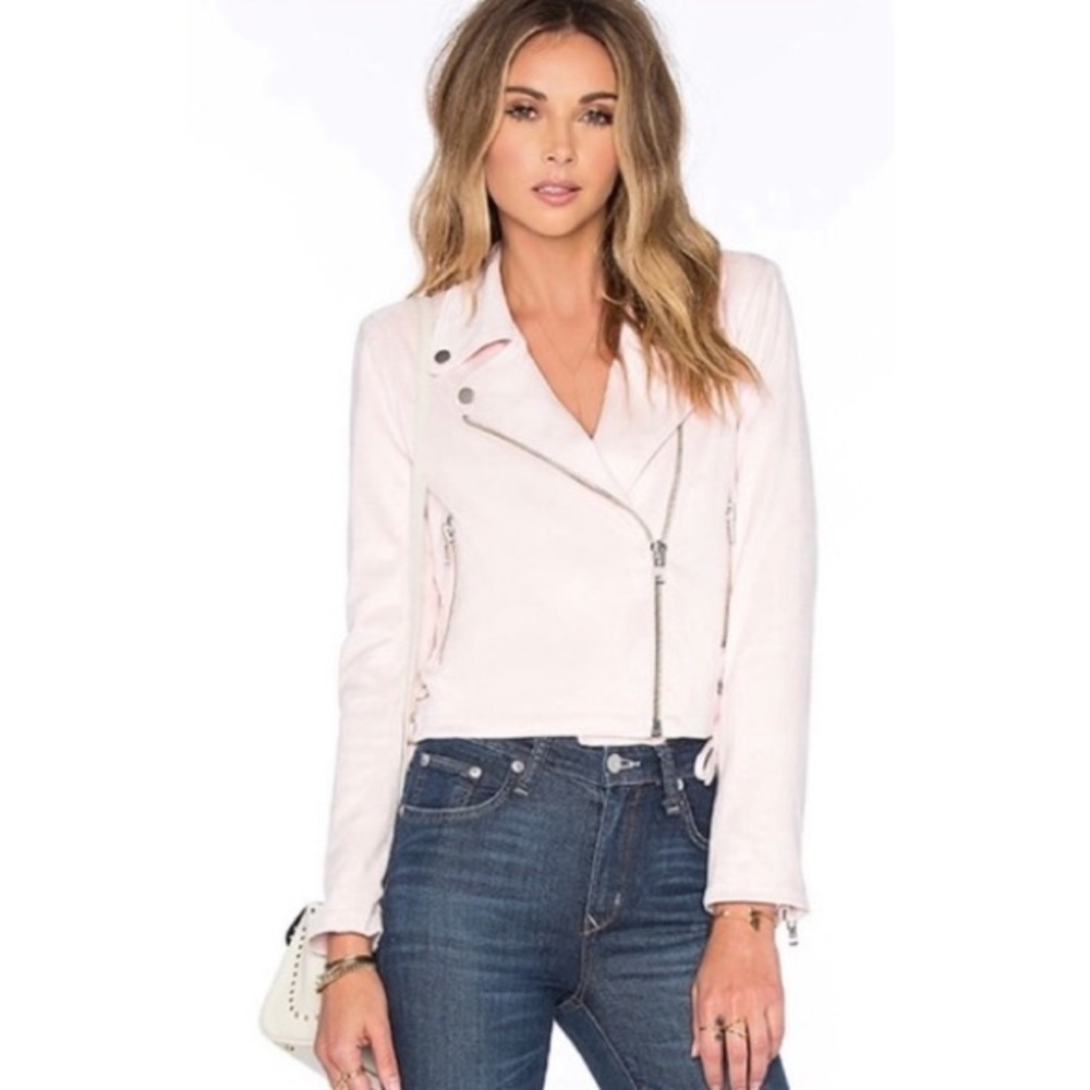 Lovers & Friends Baby Pink Suede Moto Jacket Sz XS
